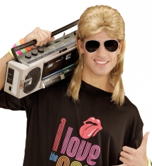 Set - Vokuhila Perücke 80er Jahre Prollbrille dicke goldene Prollkette