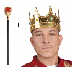 Set Krone König Königszepter und Königskrone Edelstein Imitat Kaiser Kostüm
